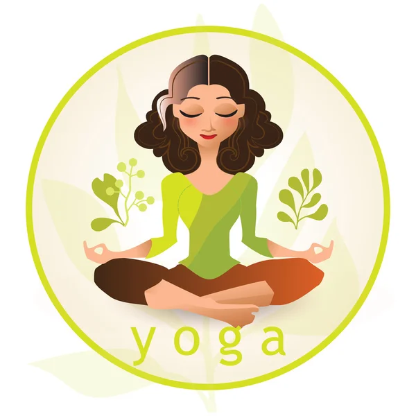 Cartoon style illustration of yoga woman. Yoga character. — Stock Vector