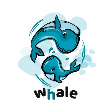 Eğlenceli balina karikatür çizimi.