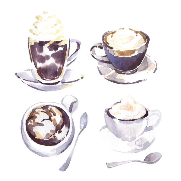 Xícaras de café esboço vetor aquarela . — Vetor de Stock