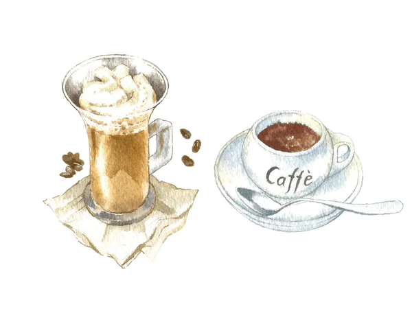 Tasses à café aquarelle vecteur croquis . — Image vectorielle