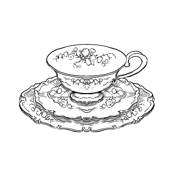 Schizzo fatto a mano di set da tè. Illustrazione vettoriale . — Vettoriale Stock