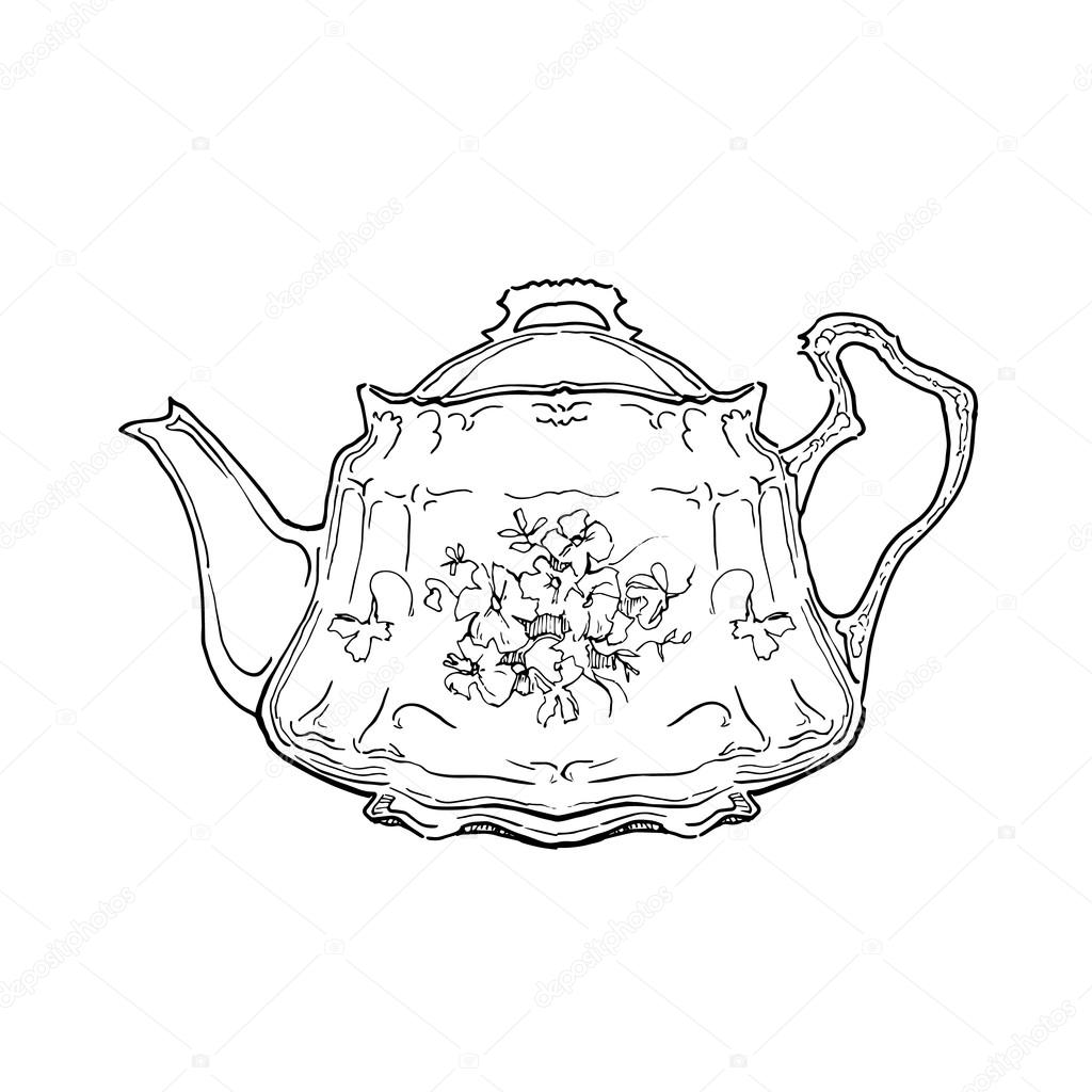 Hand made sketch of tea sets. Vector illustration.