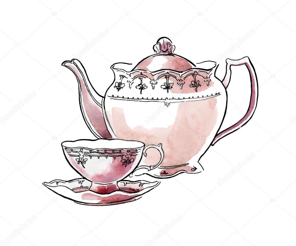 Hand made sketch of tea sets. Vector illustration. Stock Vector Image by  ©ring-ring #83105312