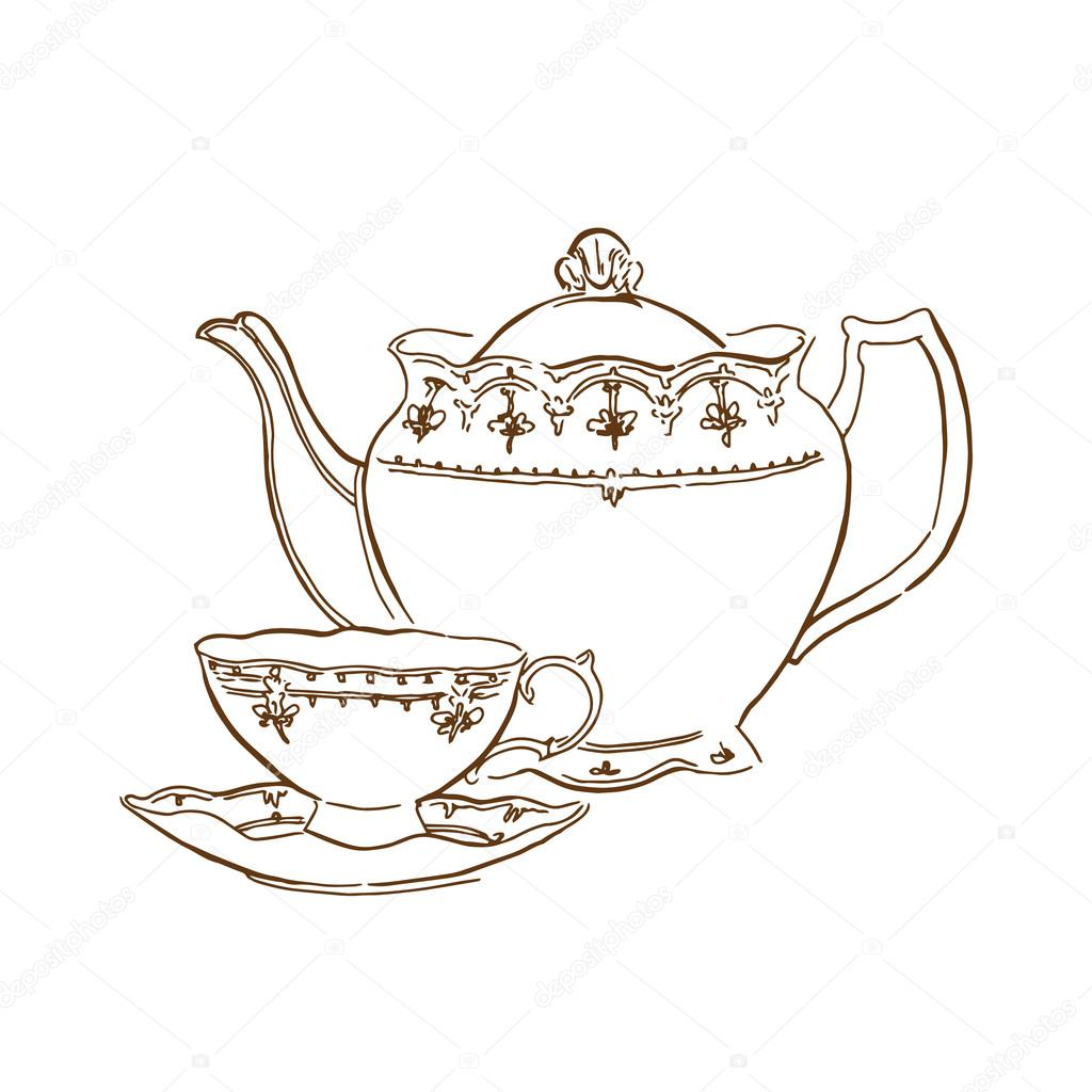 Hand made sketch of tea sets. Vector illustration. — Stock Vector © ringring 83105322