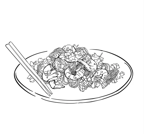 Vektoros rajz spaghettii lemez. Elszigetelt fehér. — Stock Vector