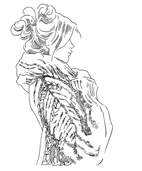 Σκίτσο του κοριτσιού που φοράει στο χειμωνιάτικα ρούχα. — Διανυσματικό Αρχείο