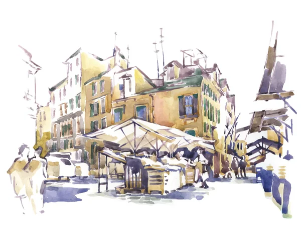 Croquis fait à la main de la vieille rue . — Image vectorielle