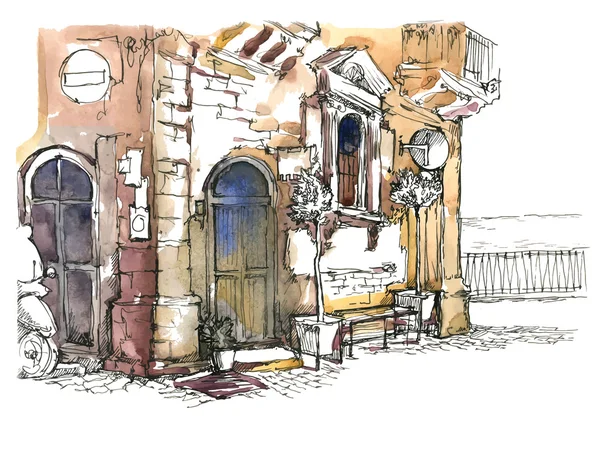 Croquis fait à la main de la vieille rue . — Image vectorielle