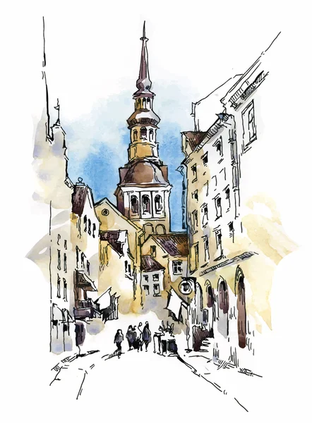 Croquis fait à la main de la vieille rue . — Image vectorielle