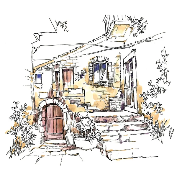 Croquis fait à la main de la vieille rue . — Image vectorielle