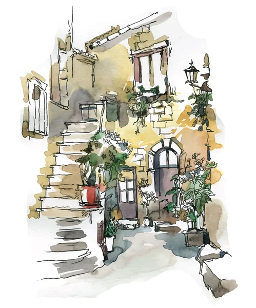 Croquis fait à la main de la vieille rue . — Image vectorielle