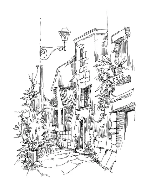 Croquis fait à la main de la vieille rue . — Image vectorielle