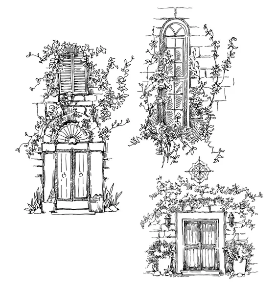 Croquis fait à la main de la vieille rue . — Image vectorielle