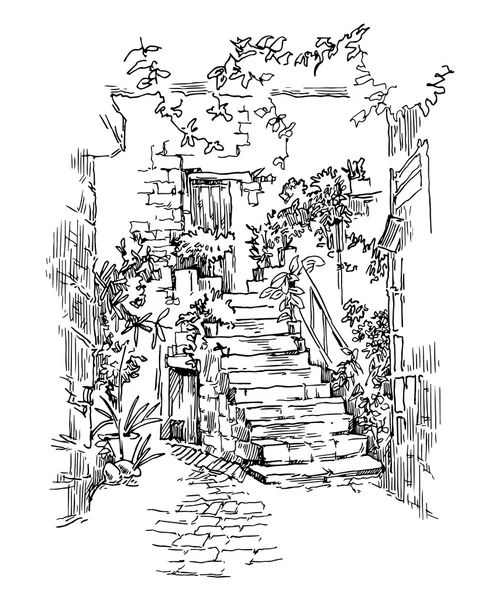 Esboço feito à mão de rua velha . —  Vetores de Stock