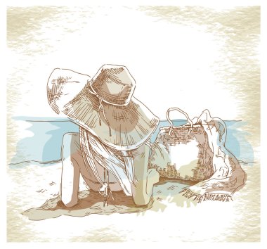 Yaz tatili - orijinal elle çizilmiş illüstrasyon.