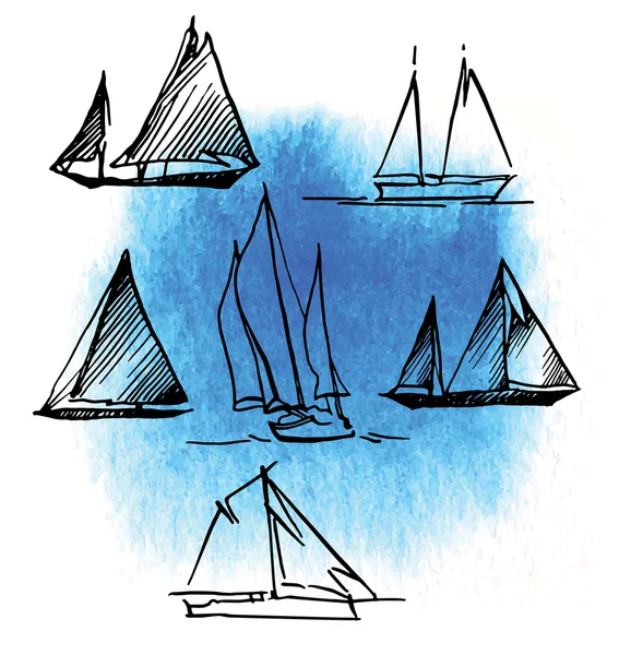 Hand gemaakt schets van yachting en zee. — Stockvector