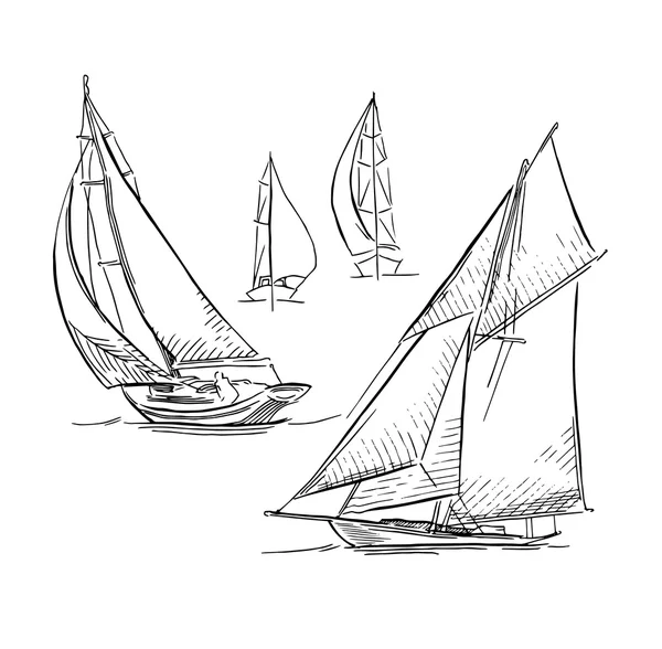 Hand made sketch of yachting and sea. — Stock Vector