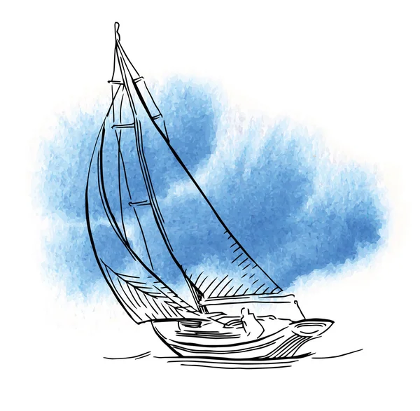 Hand gemaakt schets van yachting en zee. — Stockvector