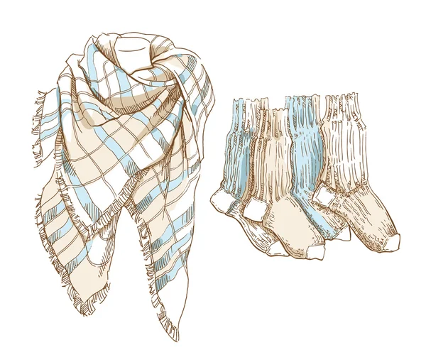 Croquis des vêtements d'hiver . — Image vectorielle