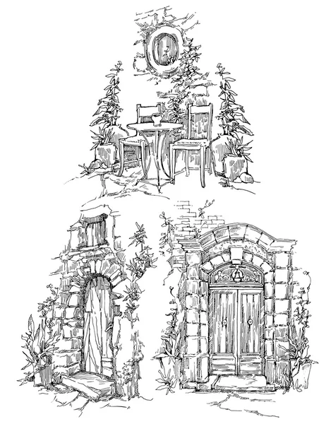 Croquis fait à la main de la vieille rue . — Image vectorielle