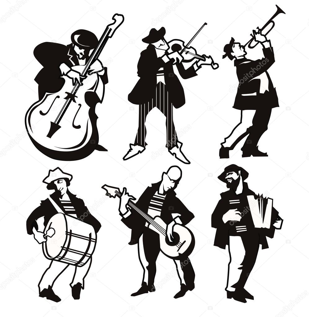 Musicans figures. Use for jazz festival poster, jass club, live music cafe and web design.