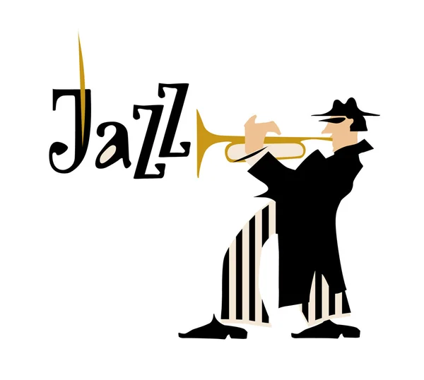Man playng trumpet. Jazz inscription. Vector illustration. — Stock Vector