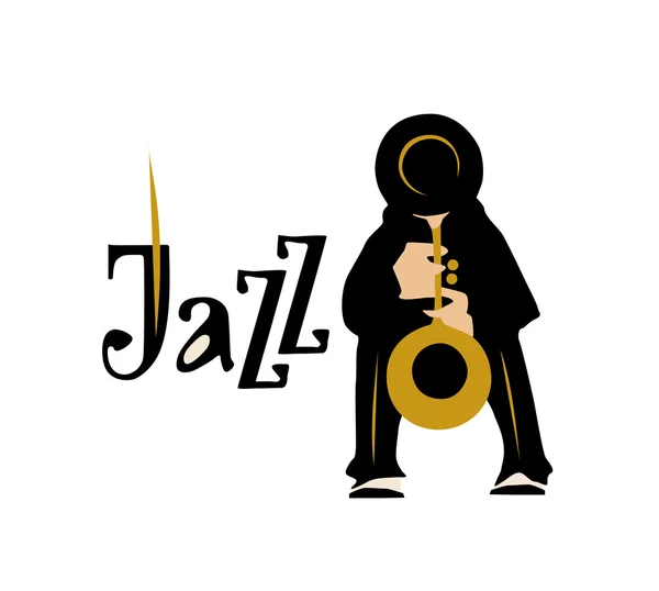 Man playng saxophone. Jazz inscription. Vector illustration. — Stock Vector