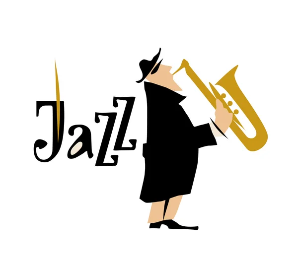 Man playng saxophone. Jazz inscription. Vector illustration. — Stock Vector