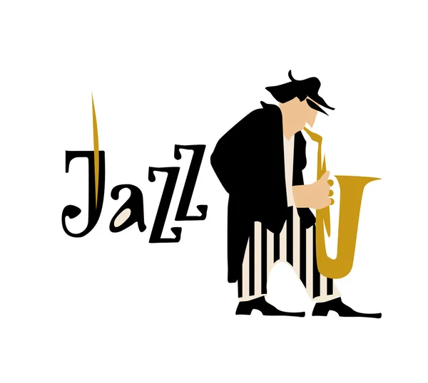 Man playng trumpet. Jazz inscription. Vector illustration. — Stock Vector