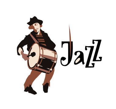 Adam kelepçelememz davul. Sokak musican. Caz yazıt. Vektör çizim.