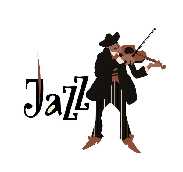 Man playng viool. Jazz inscriptie. Vectorillustratie. — Stockvector