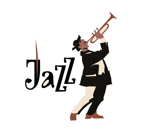 Man playng trumpet. Jazz inscription. Vector illustration. — Stock Vector