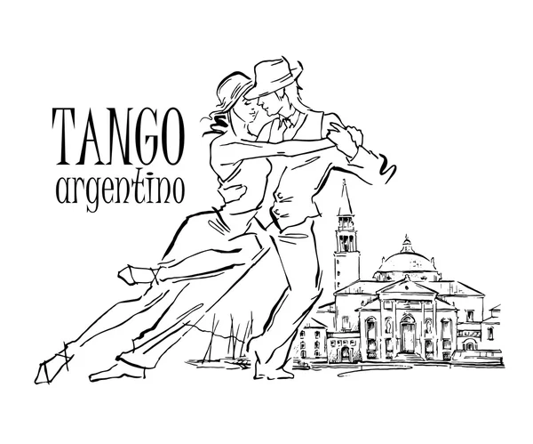 Desenho vetorial feito à mão de dançarinos de tango . — Vetor de Stock