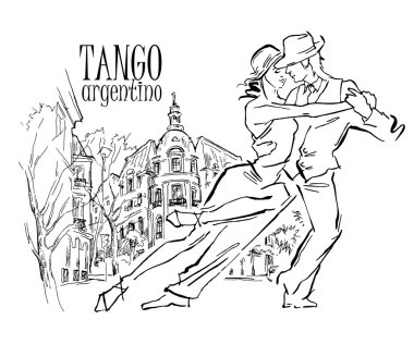 El yapımı vektör kroki tango dansçılar.
