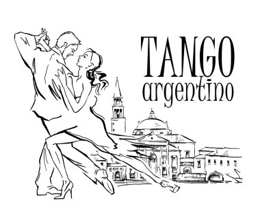 El yapımı vektör kroki tango dansçılar.