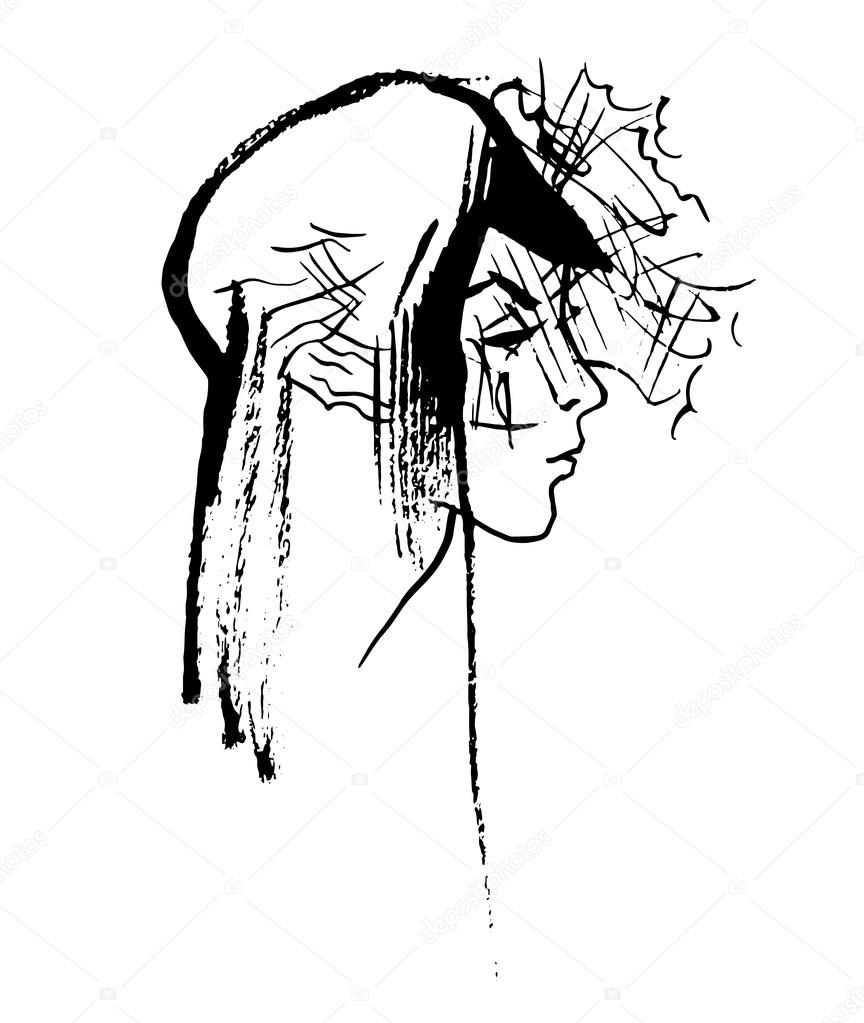 Ritratto disegnato a mano di vettore di giovane ragazza alla moda — Vettoriale Stock