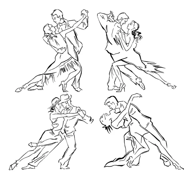 Boceto vectorial hecho a mano de bailarines de tango . — Vector de stock