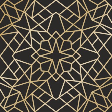 Kusursuz bir süs. Siyah arkaplanda altın geometrik desen