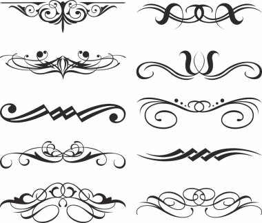Siyah beyaz monogram vektör seti. Harf imzası ve davetiye kartı dekorasyonu için tek renkli desenler