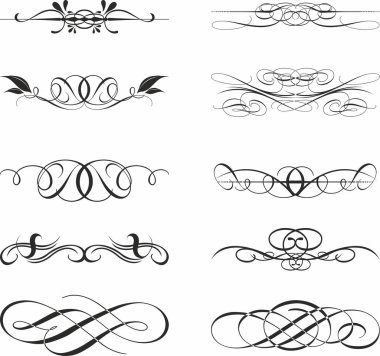 Siyah beyaz monogram vektör seti. Harf imzası ve davetiye kartı dekorasyonu için tek renkli desenler