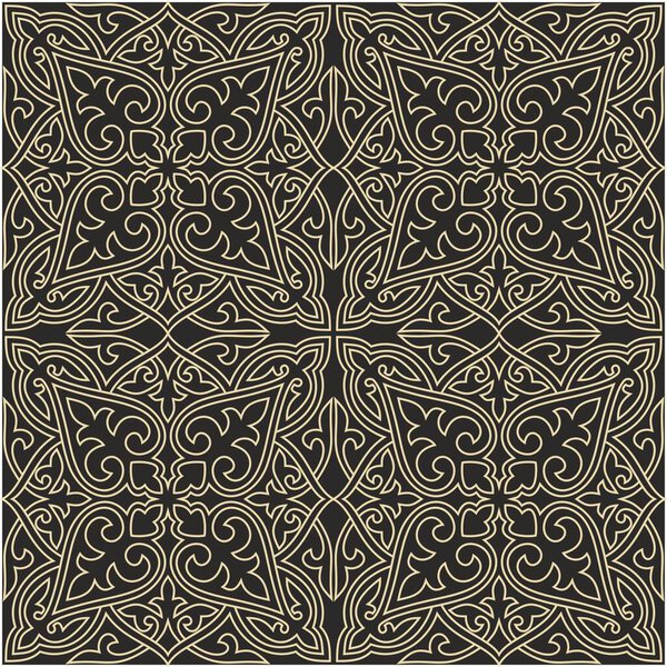 Vector seamless gold Kazakh national pattern. Square ethnic ornament of steppe nomadic peoples. Mongols, Tatars, Kalmyks, Kyrgyz
