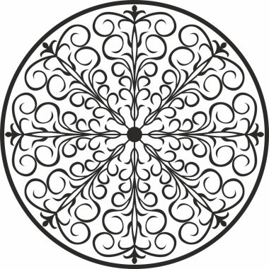 Vektör tek renkli yuvarlak süs. Kalıp dairesi, lazer dantel ve çizer kesme, kumlama