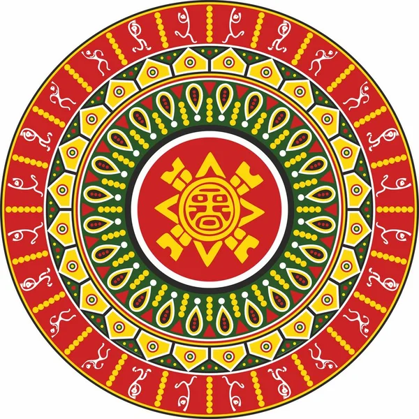 Décoration Ronde Couleur Vectorielle Des Indiens Aztèques Avec Des Figures — Image vectorielle