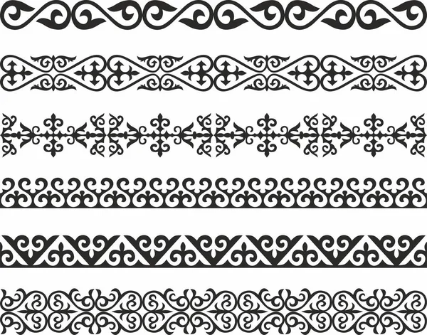 Kazak ulusal süslemelerinin vektör seti. Kum temizleme için kenarlar ve çerçeveler. Tasarım ve kartpostallar için ayrıntılar ve unsurlar