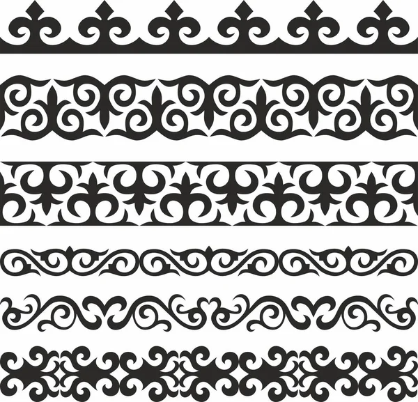 Kazak ulusal süslemelerinin vektör seti. Kum temizleme için kenarlar ve çerçeveler. Tasarım ve kartpostallar için ayrıntılar ve unsurlar