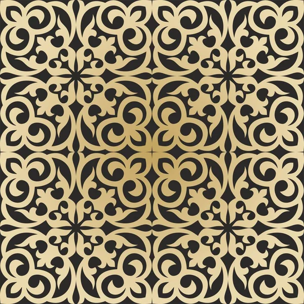 Kusursuz Kazak ulusal süsü. Siyah arka planda altın. Moğol, Kırgız, Kalmyk desenleri. Yurt ve giysi dekorasyonu. Büyük bozkırın göçebe insanlarının baskısı.