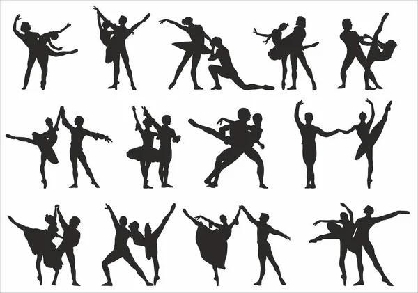 Dançarinos Balé Silhuetas Vetoriais Dança Parceiros Sombras Pessoas Contornos Homens — Vetor de Stock