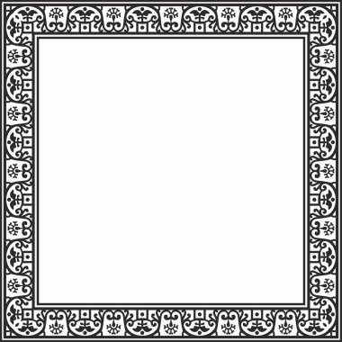 Vektör karesi siyah monokrom kenarı, çerçeve, Pompeii. Dikdörtgen Neopolitan süsü. Antik Roma Sanatı. Boyalı cam şablonu