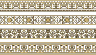 Kusursuz altın ve siyah sınır, Pompei çerçevesi. Bitmek bilmeyen Napoli süsü. Antik Roma Sanatı