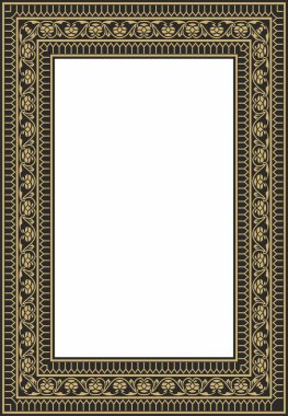 Siyah kare Türk ulusal süsü olan vektör altın. Osmanlı sınırı, çerçeve. Etnik çiçek dikdörtgeni, Seljuk Türkleri deseni. Sultan 'ın sarayının dekorasyonu.